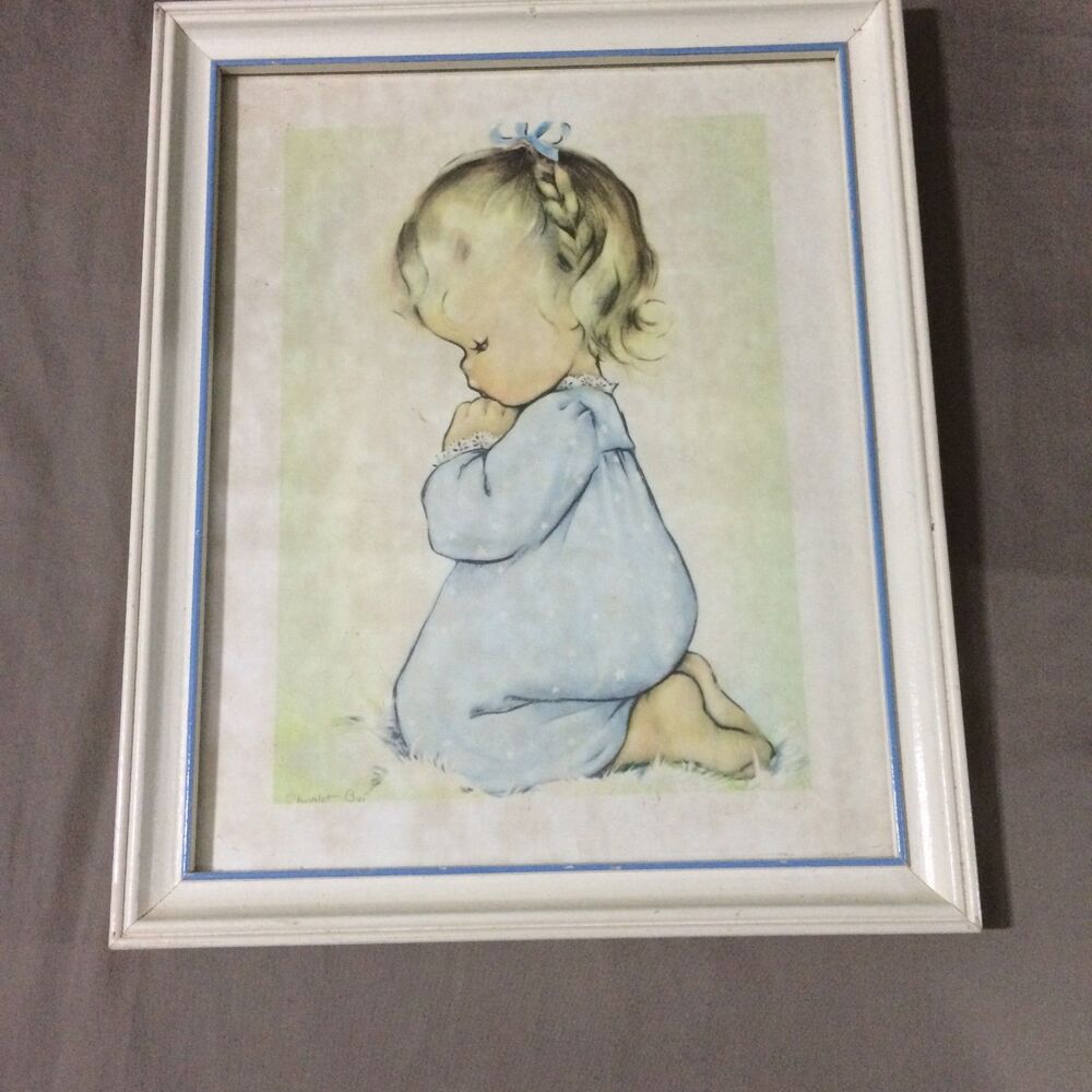 Vintage 1950s Charlot Byj A Childs Prayer Kneeling Girl Print Fleck Bros Frame
